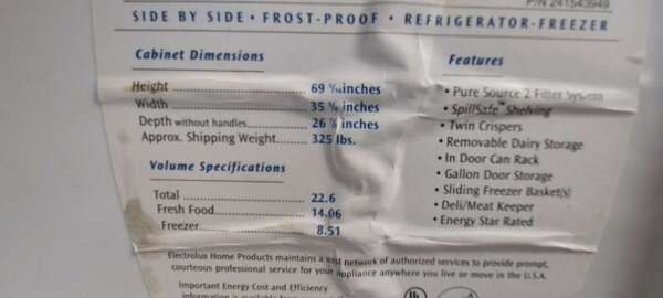 23 cu ft Stainless Steel Frigidaire Side-by-Side Refrigerator - Image 4