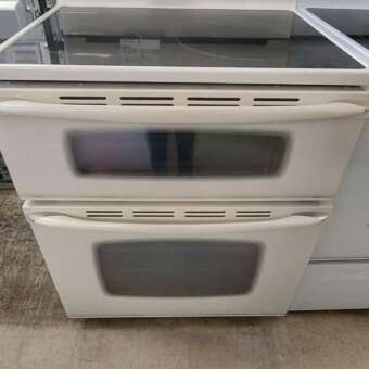 30" Bisque Maytag Gemini Double Oven Electric Glasstop Range
