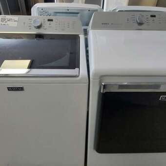 Maytag Top Load Washer (w/agitator) & Electric Bravos XL Dryer Set