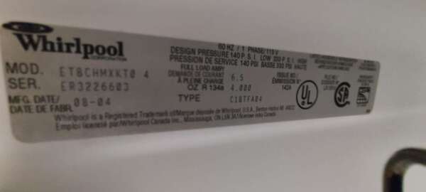 18 cu ft Bisque Whirlpool Top Mount Freezer Refrigerator - Image 2